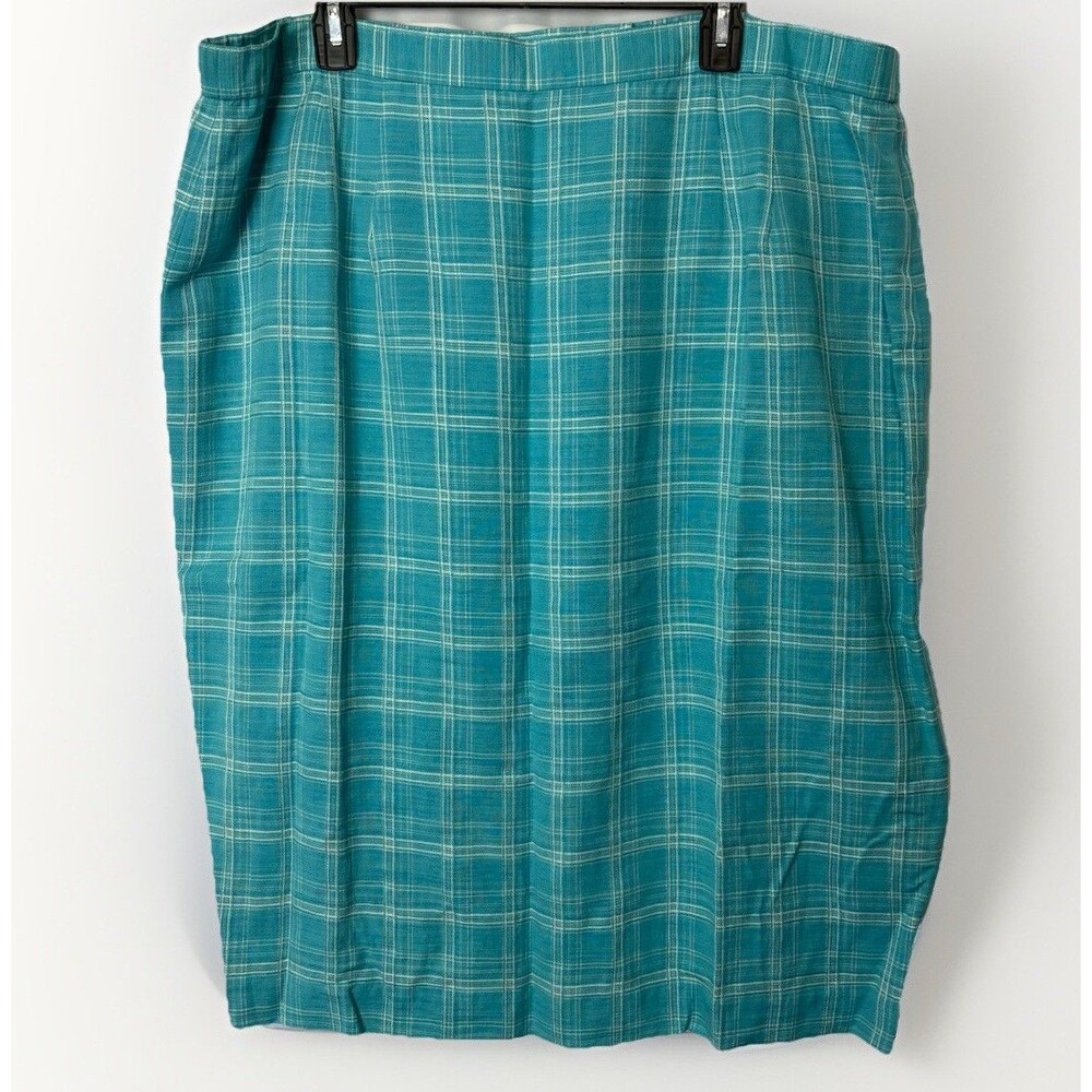 Vintage Due Per Due 90s Linen Blend Plaid Midi Skirt Sz 20 Preppy Mod Classic